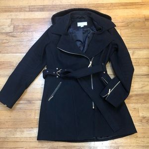 Black hooded Michael Kors pea coat size 10